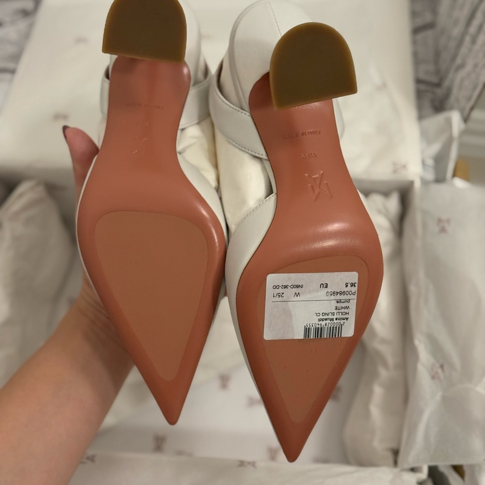 Amina Muaddi White Slingback (Holli 70) - Picture 6 of 6